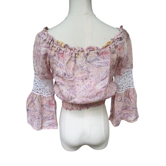 NWT Temptation Positano Paisley Linen Off The Shoulder Top coquette Cottagecore - Picture 11 of 11
